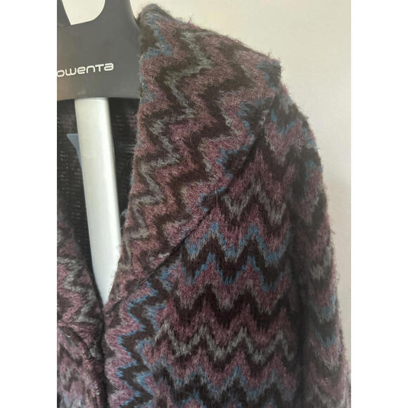 Focus Wool Blend Button Front Chevron Cardigan Sweater Collar - Sz L CottageCore - Picture 3 of 9